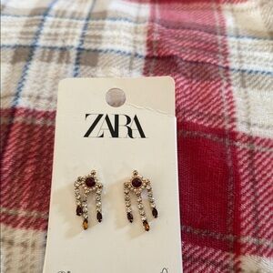 Zara Gold and Red Dangle Earrings